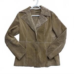 Vintage Guess Tan Leather/Suede Womans Shearling Jacket Made In China Size Small